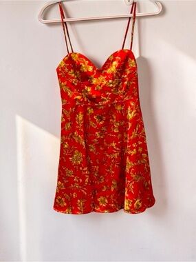 Urban Outfitters Red Floral Satin Cowl Neck Mini Dress Size Small